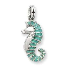  Sterling Silver Green Enamel Seahorse Charm: Jewelry