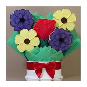 Mixed Flowers Cookie Bouquet   5 Pieces Grocery & Gourmet Food