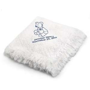   Personalized Blue Bear Design On White Mini Heart Blanket Gift: Baby