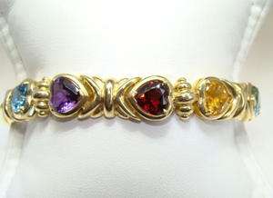 Designer 14KYG Heart Shape Multi Gemstone Gold Bracelet  