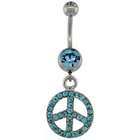   Belly Button Ring w/ Blue Crystals, 1 1/2 in. (38mm) tall (Navel