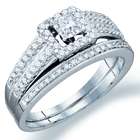   Diamond Engagement Rings Set Wedding Bands White Gold Men Ladies .32ct