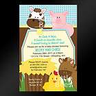 Gingham Farm Barnyard Baby Shower Birthday Invitations   Set of 10 