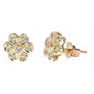 22ct Diamond Flower Stud Earrings 14k Yellow Gold  