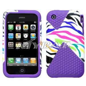  APPLE iPhone 3G, 3G S, Rainbow Zebra Skin/Purple Diamond Veins 