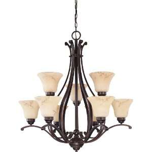  Nuvo 60/1403 2 Tier 9 Light Chandelier with Honey Marble 