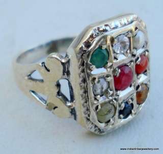 ethnic sterling silver nine gem stones ring navratan  