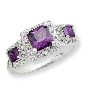  Purple Square CZ Ring in Sterling Silver: Jewelry
