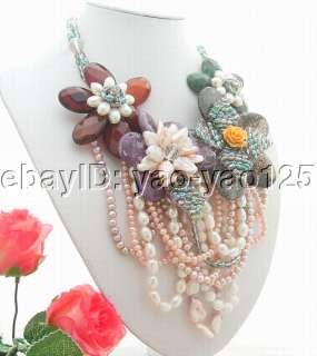 Charming! Pearl&Agate&Jasper&Crystal Necklace  