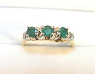 10K Yellow Gold 3 Emeralds & 2 Diamonds Ring  