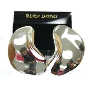   : Large Half Disc Silver Plated Earrings   Fashion Earrings: Jewelry