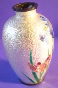 Japanese Sterling Ginbari Enamel Iris Miniature Vase  