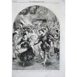   1859 Christmas Baronial Hall Men Women Dancing Romance