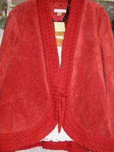   TAG $139 COLDWATER CREEK RED LEATHER SUEDE SWEATER JACKET PLUS SIZE 2X