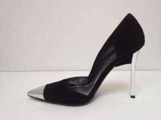   New BEBE Black Silver TEYGAN Suede Leather Stiletto Pumps Heels Shoes