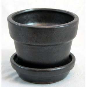  Glazed Ceramic Pot/Saucer   Charcoal   4 3/8 x 4 Patio 
