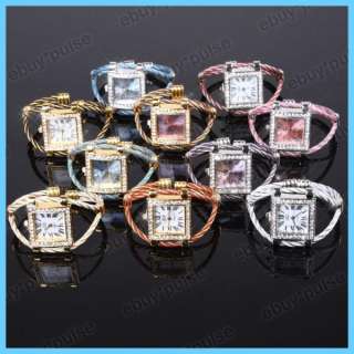 Jelly Square Dial Crystal Girls Ladies Bangle Cuff Bracelet Quartz 
