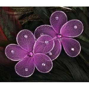  Sheer Purple Nylon Decorative Flowers with Rhinestones for 