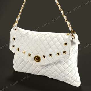Quilted Bag Purse Clutch Handbag Chain Strap shoulder w/golden studded 