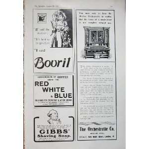   1906 Bovril Gibbs Shaving Foam Orchestrelle Coffee Red