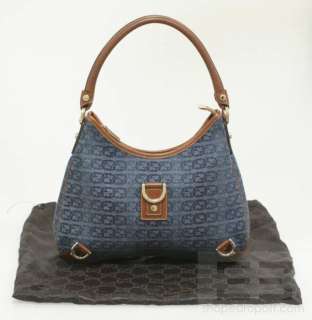   Monogram Denim Canvas & Brown Leather Abbey Medium Hobo Handbag  