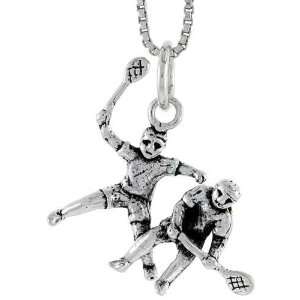  925 Sterling Silver Tennis Players Pendant (w/ 18 Silver 
