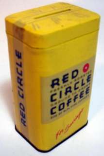 VINTAGE RED CIRCLE COFFEE STILL BANK TIN * $24.00  
