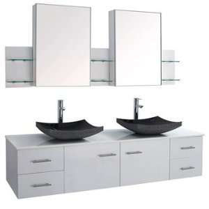   72 Inch Wall Mounted Double Bathroom Vanity   White: Home Improvement