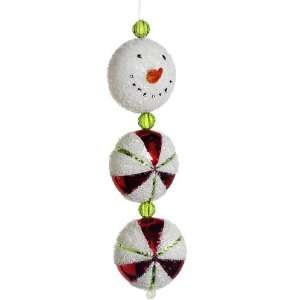  6.5 Glass Snowman/Peppermint Candy Drop Ornament Red White 