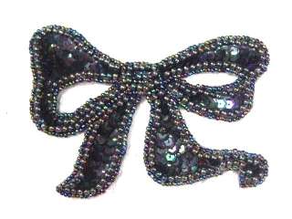 MA80 ~ BOW SEQUIN BEADED SEWING APPLIQUE   4 COLORS ~  