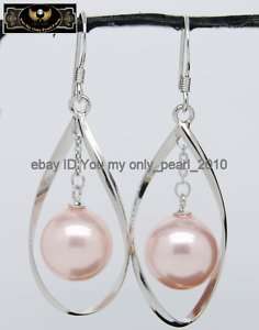 MP 12mm pink sea shell pearl dangle earrings 925Silver  