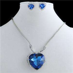 Titanic Heart of Ocean Necklace Set Swarovski Crystal Pendant Earring 