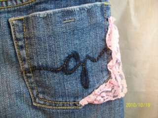 GUESS JEANS cute denim & pink lace skirt bead belt 12  