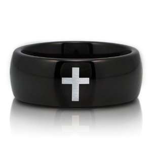 Mens 8mm Black Tone Tungsten Carbide Ring Band With Cross Comfort Fit 