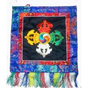  Tibetan Brocade Embroidered Double Dorje Prayer Flag 