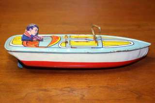   1950s J. Chein & Co. Wind Up Toy Boat W/ Metal Propellar USA Made