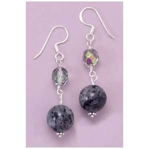  Sterling Silver Earrings on French Wire, 8mm Crystal Bead 