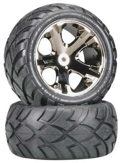 Traxxas 3773A Black Chrome Wheel Anaconda Tire Rustler  