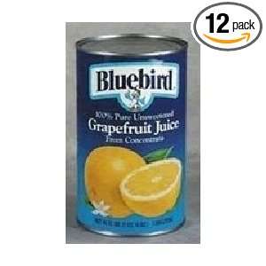 Bluebird Unsweetened Pink Grapefruit Juice, 46 Ounce Cans (Pack of 12 