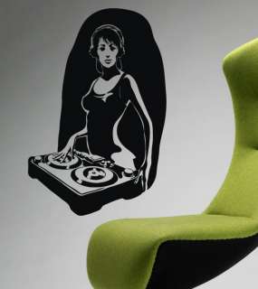 WALL ART DECAL STICKER SILHOUETTE OF A FEMALE DJ  