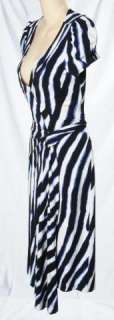   Furstenberg Black White Blue Zebra Print Short Sleeve Wrap Dress Sz 4