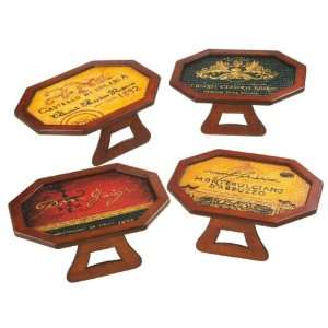 Handpainted Wine Label Armchair Tray Wicker and Wood (Set 