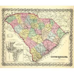   STATE OF SOUTH CAROLINA (SC) BY J.H. COLTON 1855 MAP: Home & Kitchen