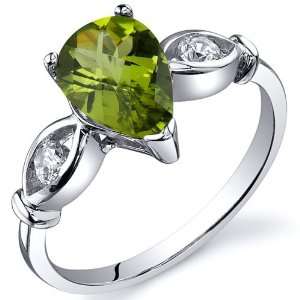 Stone 1.25 carats Peridot Ring in Sterling Silver Rhodium Finish 