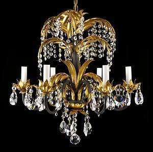 Vintage Swarovoski Crystal Chandelier Gold Hollywood Regency Tole 