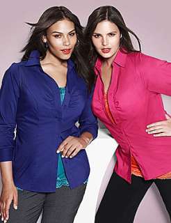 Ruched front shirt, essential cami, trouser  Lane Bryant