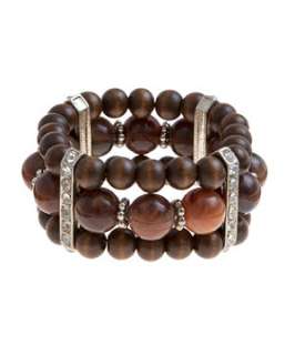   (Brown) Wood and Diamante Stretch Bracelet  242402429  New Look