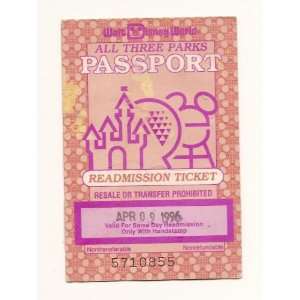  1996 Walt Disney World ticket All Three Parks Passport 