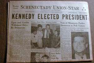   newspaper w BIG Headline & Picture JOHN F KENNEDY ELECTED US PRESIDENT