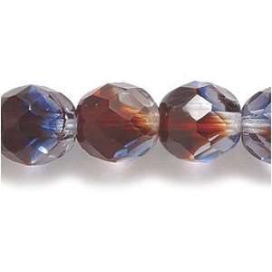 Fire 8mm Polished Glass Bead, Faceted Round, Three Tone Cobalt/Garnet 